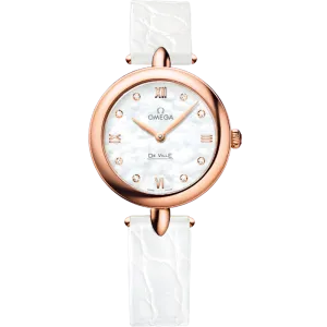 Omega De Ville Prestige 27.4 mm, red gold on leather strap