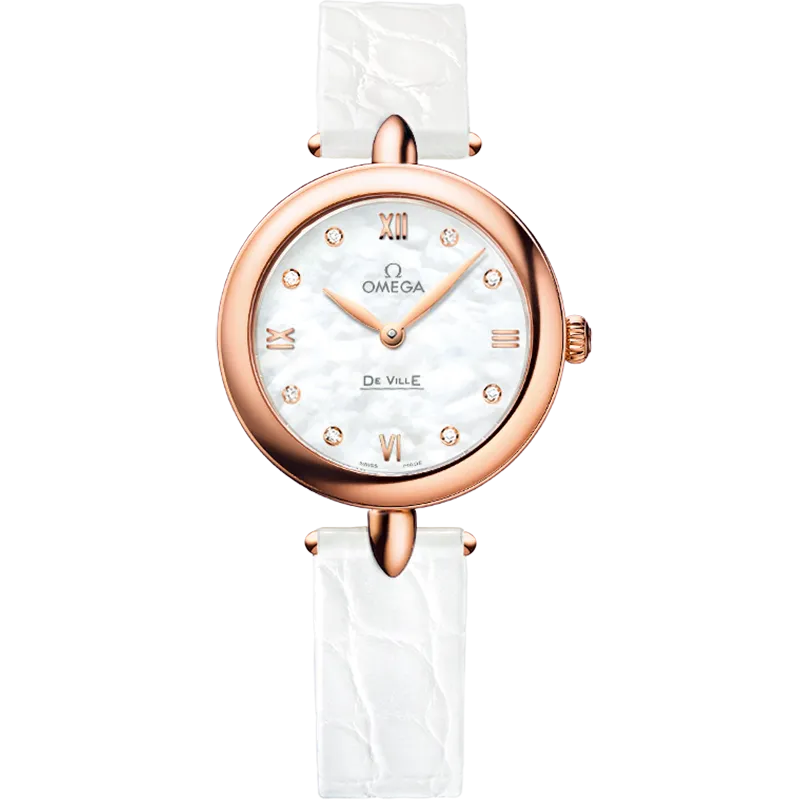 Omega De Ville Prestige 27.4 mm, red gold on leather strap