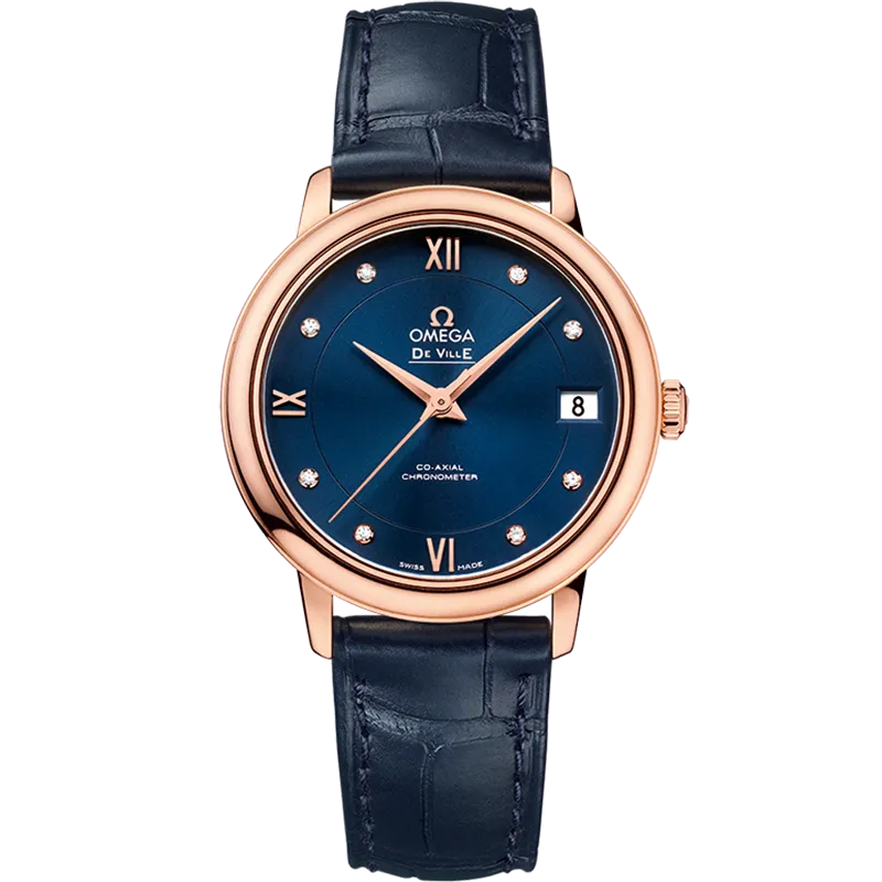 Omega De Ville Prestige 32.7 mm, red gold on leather strap