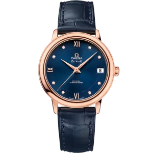 Omega De Ville Prestige 32.7 mm, red gold on leather strap