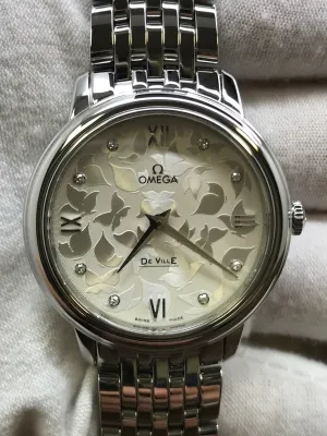 Omega De Ville Prestige 424.10.27.60.52.001 Silver Flower Motif Dial Quartz Women's Watch