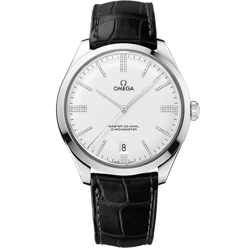 Omega De Ville Trésor 40 mm, white gold on leather strap