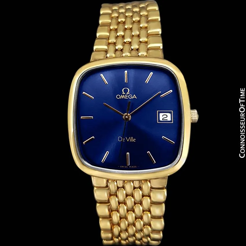 Omega DeVille Midsize Mens Ultra Thin Dress Watch with Bracelet - 18K Gold Plated