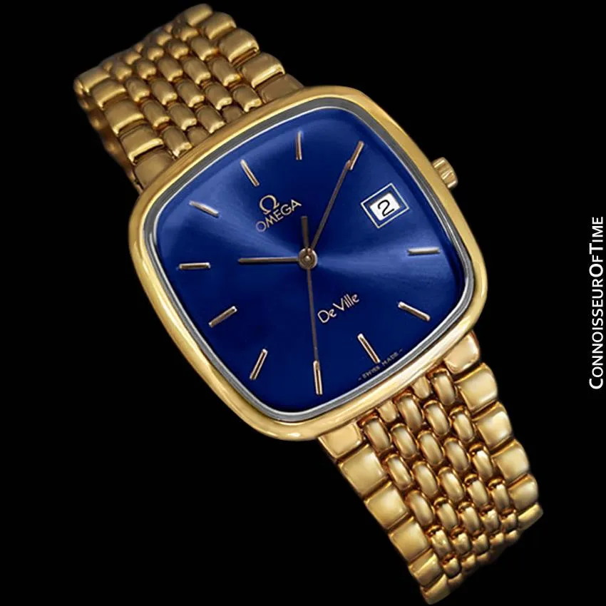 Omega DeVille Midsize Mens Ultra Thin Dress Watch with Bracelet - 18K Gold Plated