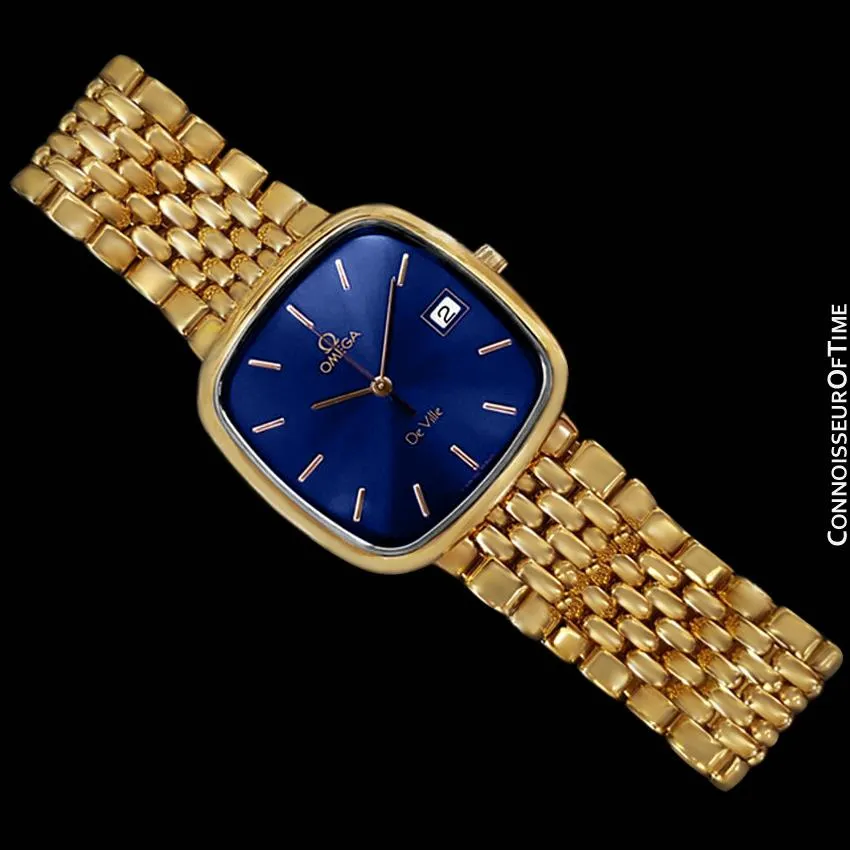 Omega DeVille Midsize Mens Ultra Thin Dress Watch with Bracelet - 18K Gold Plated
