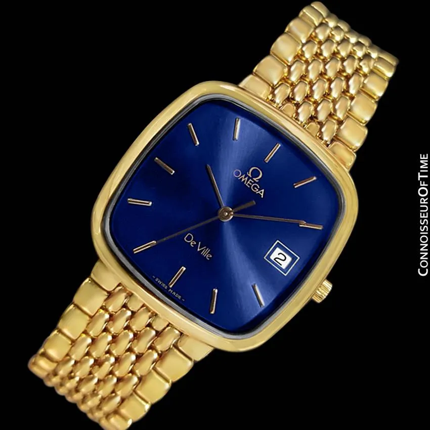 Omega DeVille Midsize Mens Ultra Thin Dress Watch with Bracelet - 18K Gold Plated