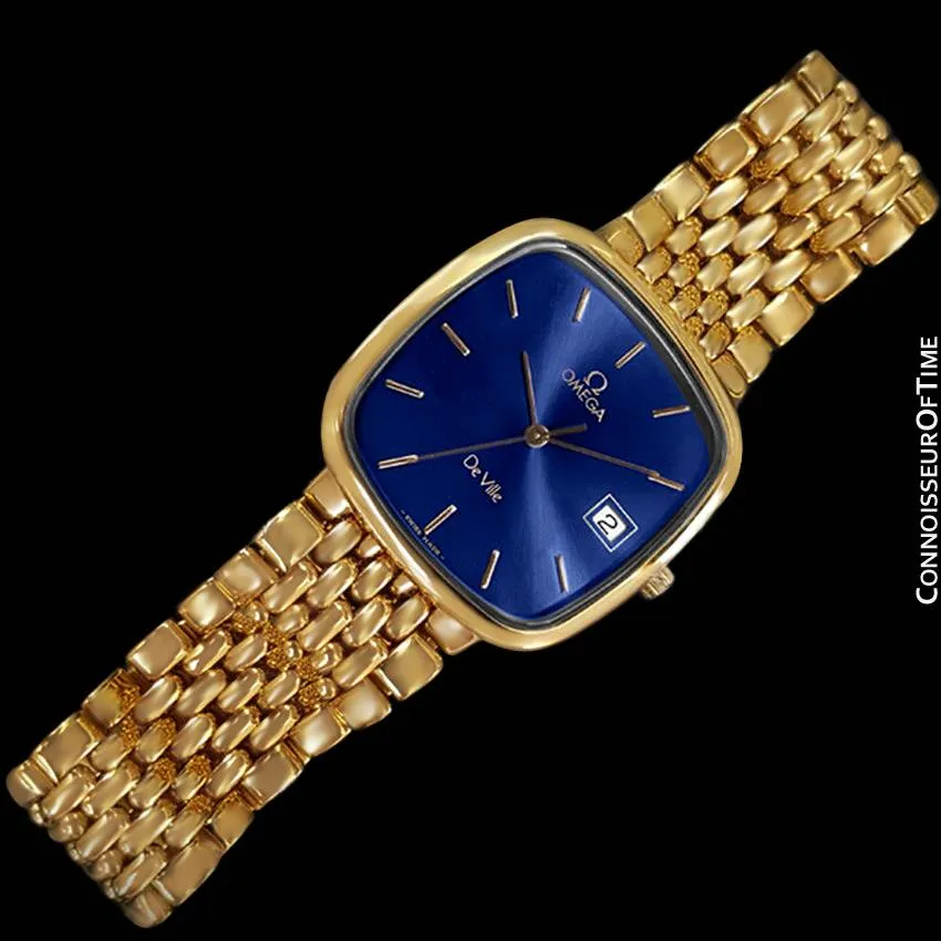 Omega DeVille Midsize Mens Ultra Thin Dress Watch with Bracelet - 18K Gold Plated