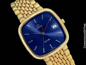 Omega DeVille Midsize Mens Ultra Thin Dress Watch with Bracelet - 18K Gold Plated