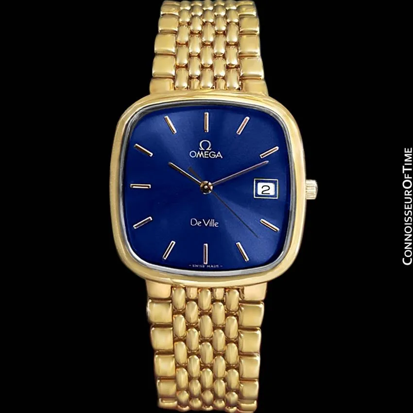 Omega DeVille Midsize Mens Ultra Thin Dress Watch with Bracelet - 18K Gold Plated