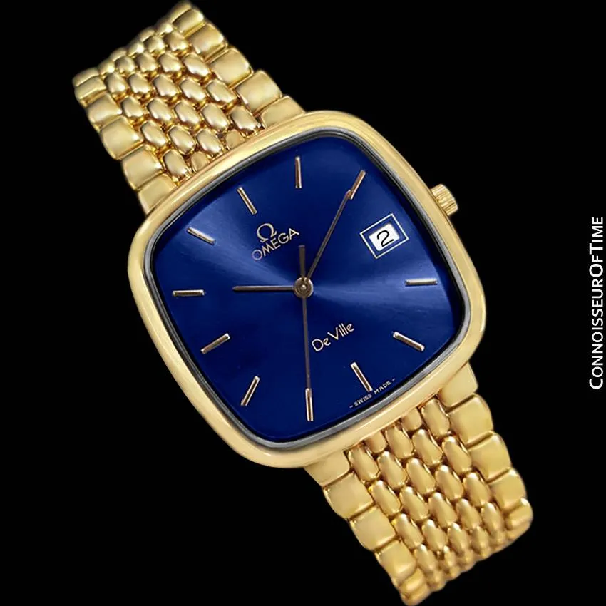 Omega DeVille Midsize Mens Ultra Thin Dress Watch with Bracelet - 18K Gold Plated