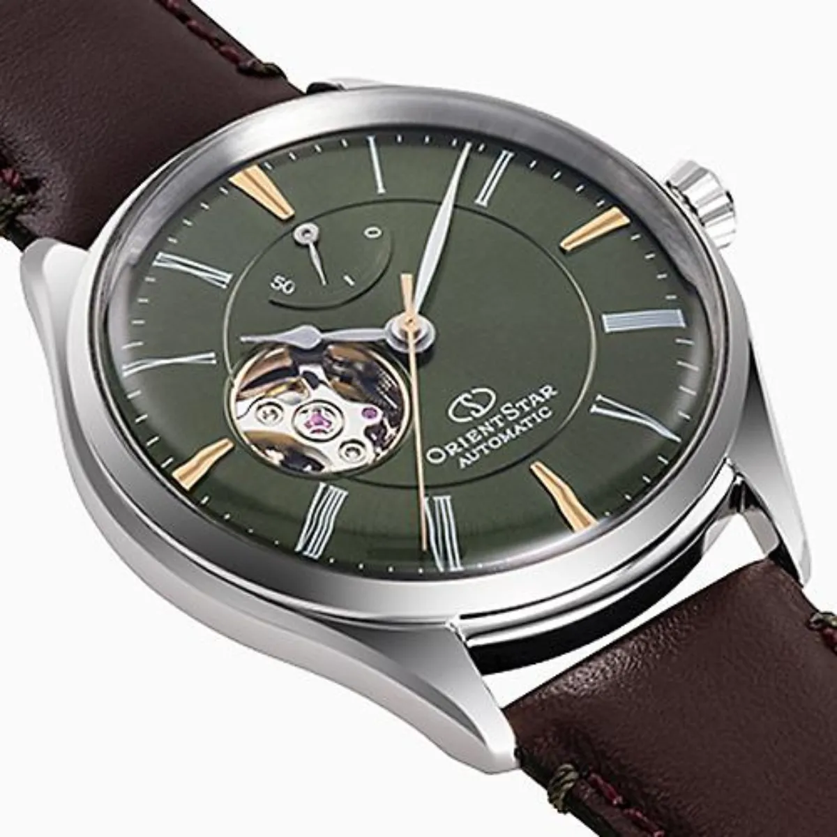 Orient Star RK-AT0202E Classic Semi-Skeleton Automatic Green Dial Leather Watch