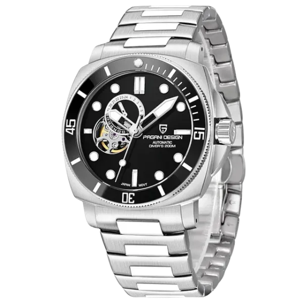 Pagani Design Silver Stainless Steel Black Dial Automatic Watch for Gents - PD-1736