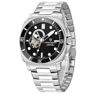Pagani Design Silver Stainless Steel Black Dial Automatic Watch for Gents - PD-1736