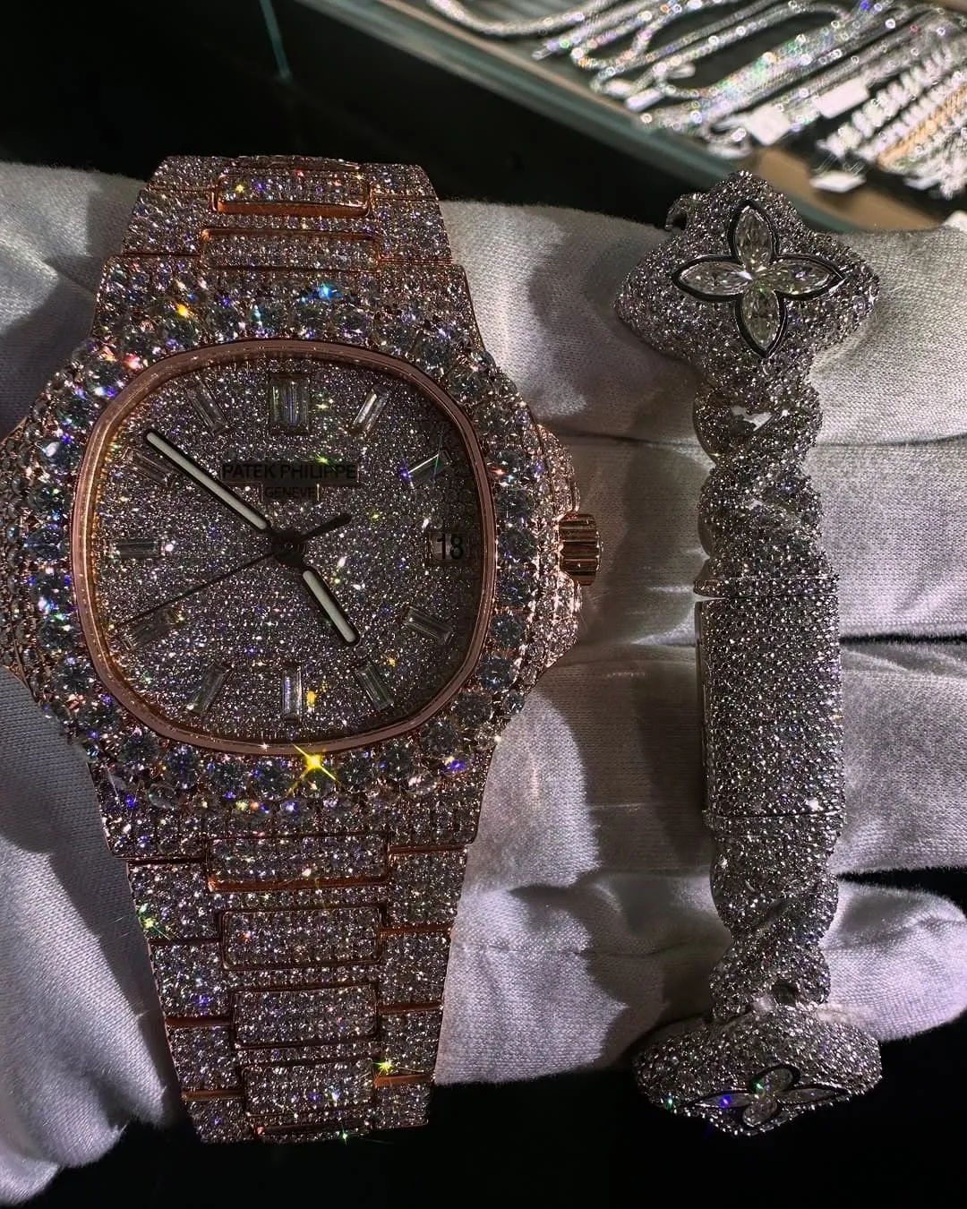 Patek Philippe Moissanite Diamond Watch & Bracelet set W 249