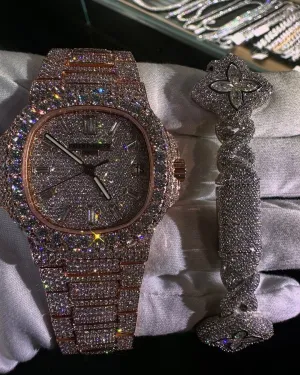 Patek Philippe Moissanite Diamond Watch & Bracelet set W 249