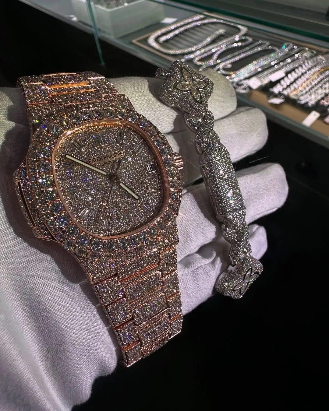 Patek Philippe Moissanite Diamond Watch & Bracelet set W 249