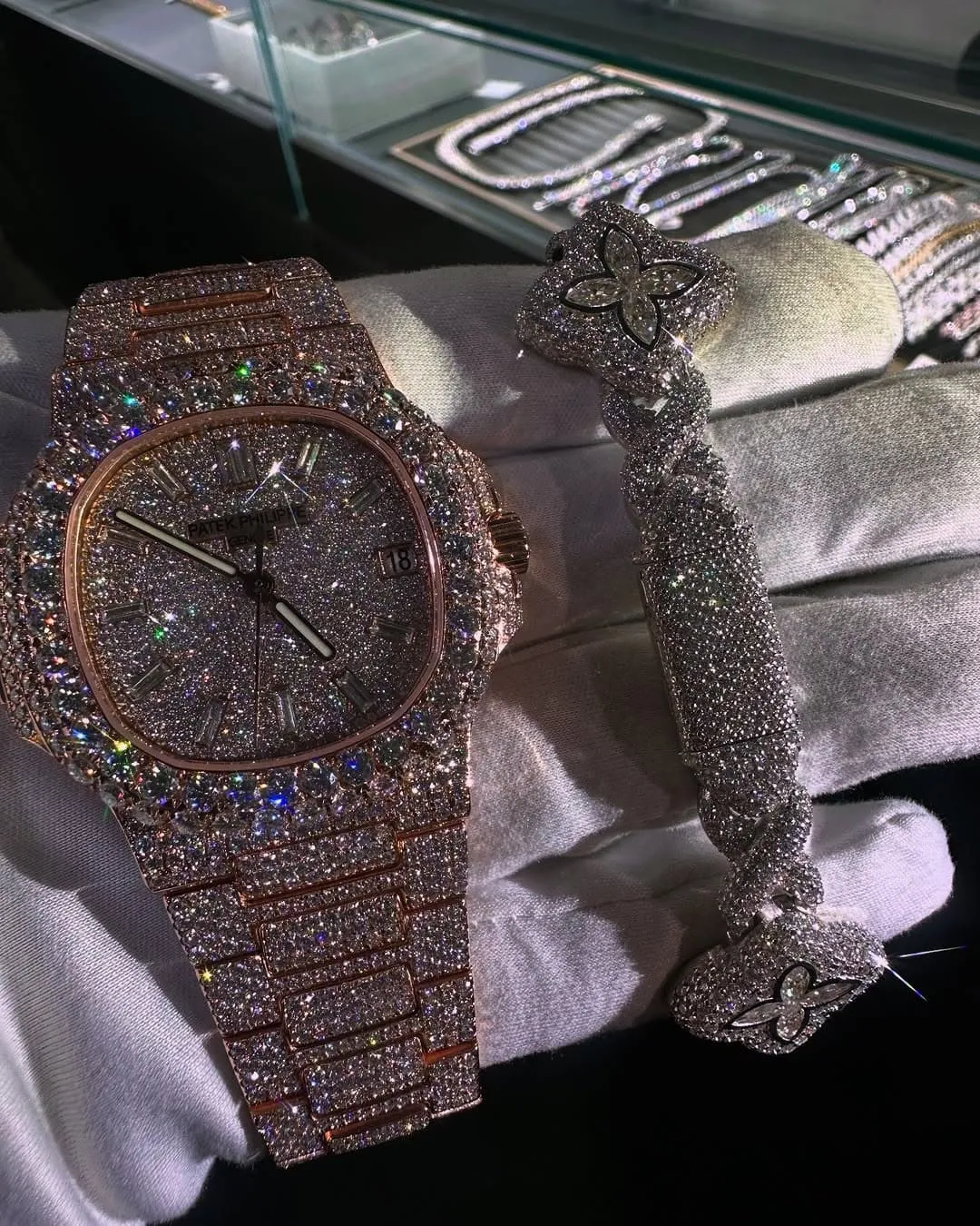 Patek Philippe Moissanite Diamond Watch & Bracelet set W 249