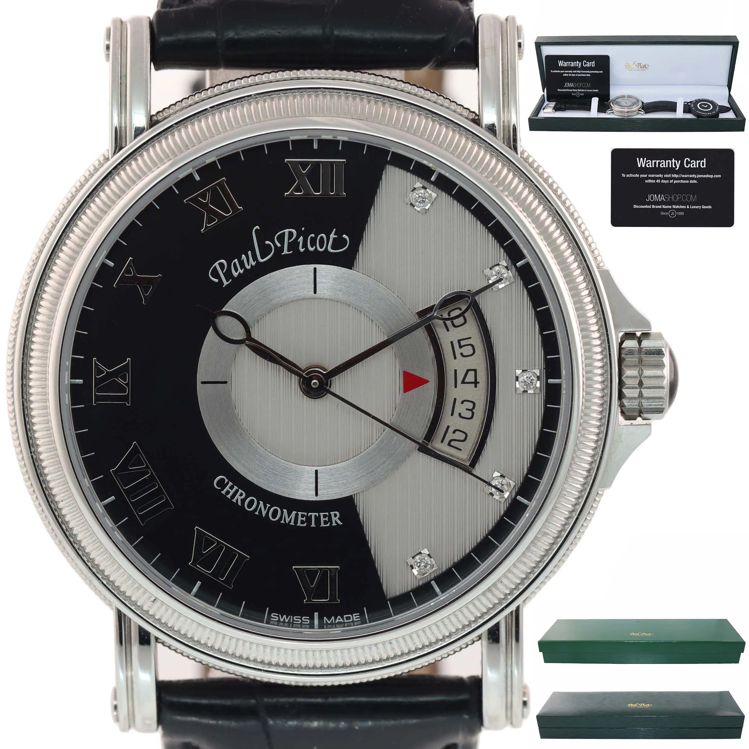 Paul Picot Atelier 3351 SG Steel Black Roman Diamond Date Automatic 42mm Watch