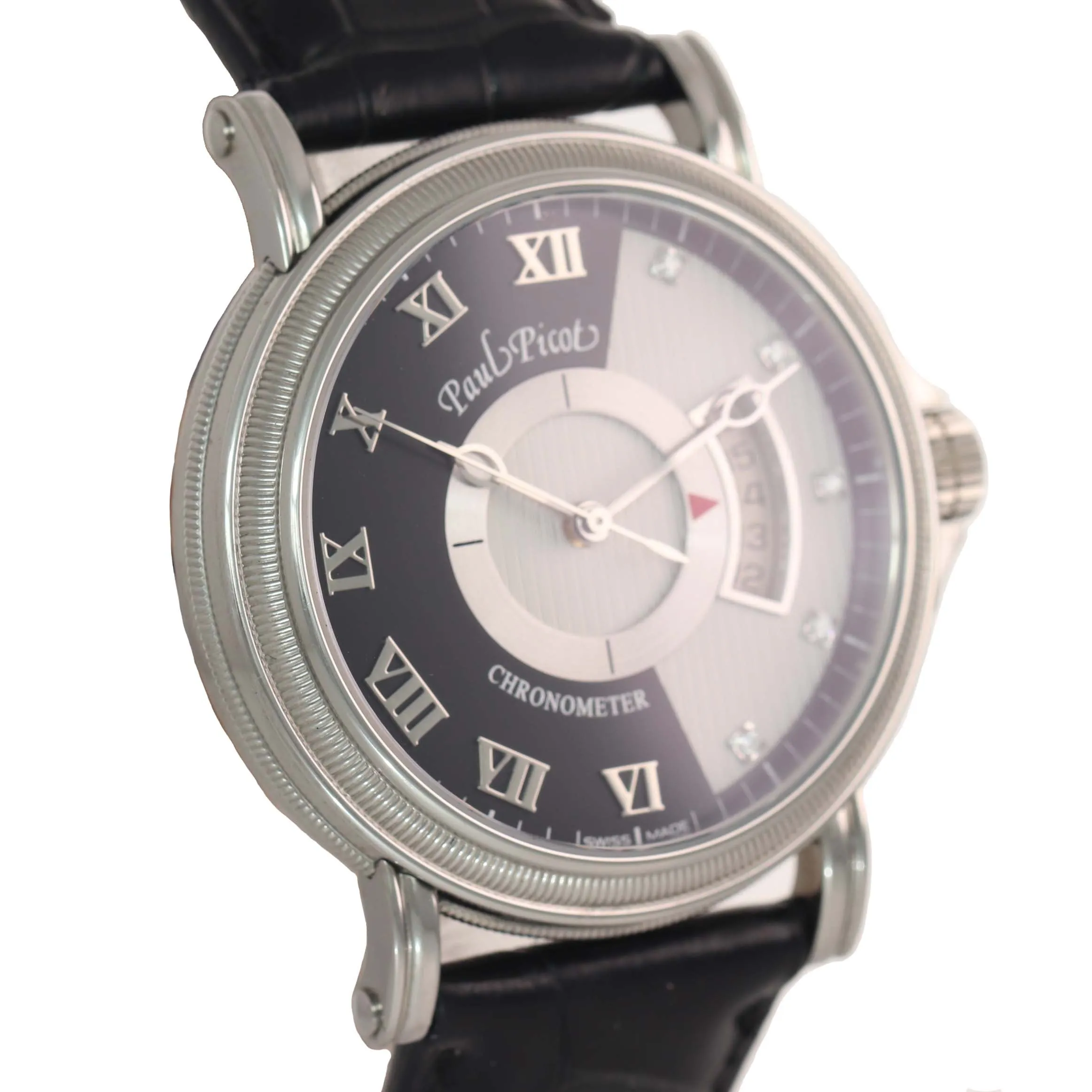 Paul Picot Atelier 3351 SG Steel Black Roman Diamond Date Automatic 42mm Watch