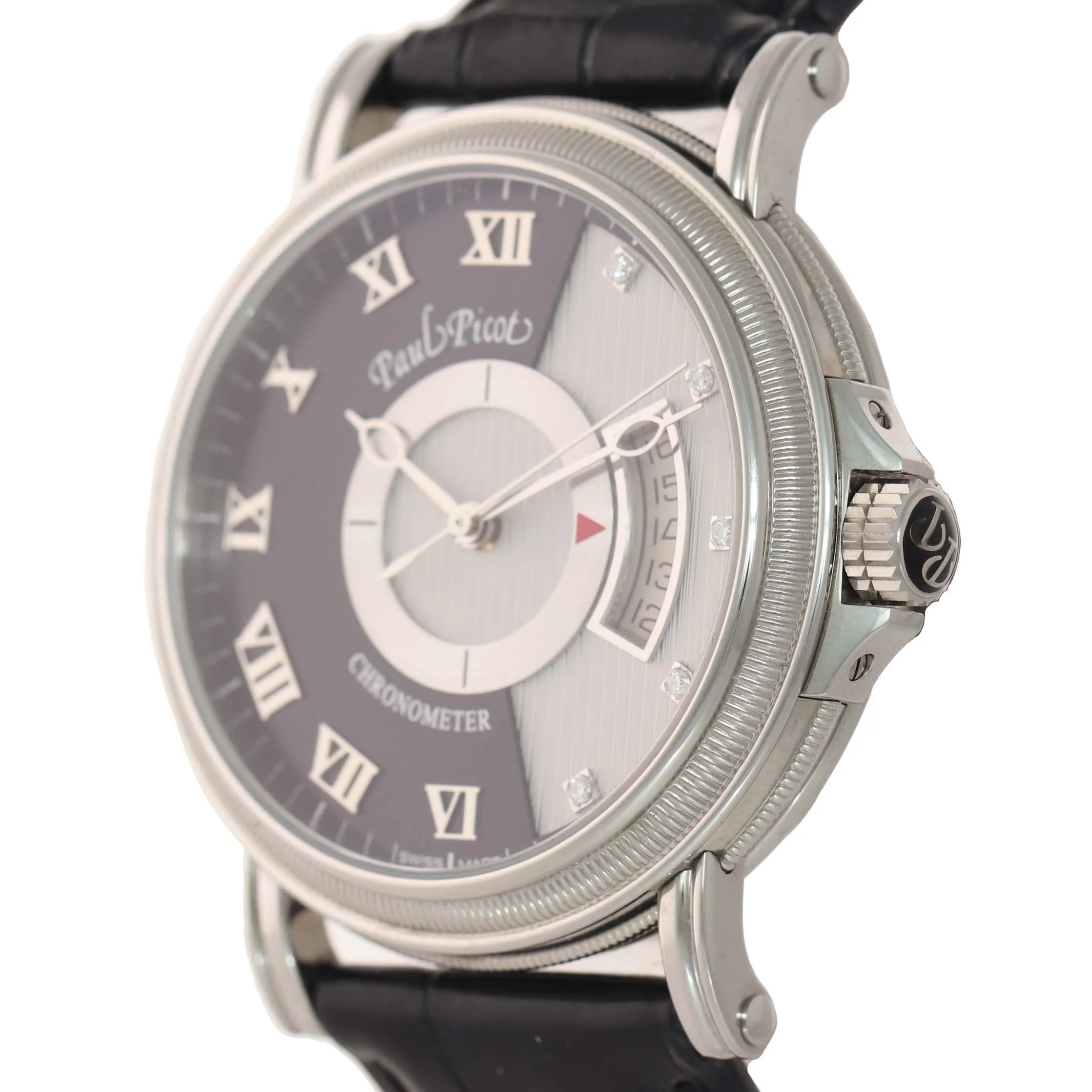 Paul Picot Atelier 3351 SG Steel Black Roman Diamond Date Automatic 42mm Watch