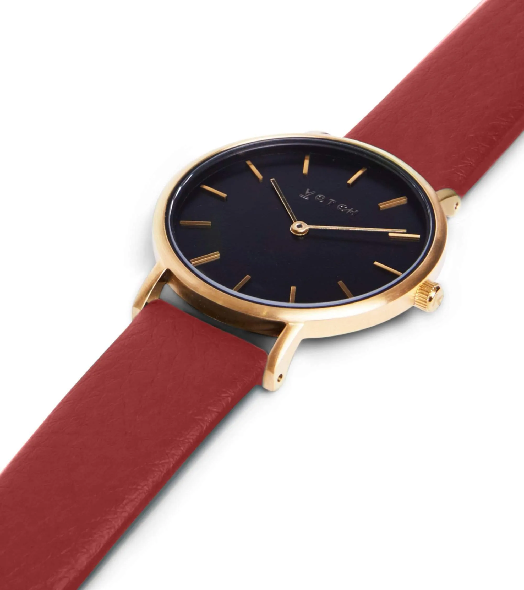 Petite Watch with Gold & Black Dial | Ruby Red Vegan Leather Strap