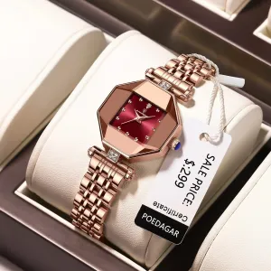 POEDAGAR 368 Women Watches Fashion Luxury Waterproof Quartz Watch Top Brand Rose Gold Ladies Wristwatches Stainless Steel Reloj