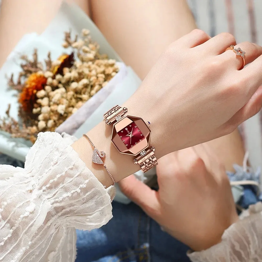 POEDAGAR 368 Women Watches Fashion Luxury Waterproof Quartz Watch Top Brand Rose Gold Ladies Wristwatches Stainless Steel Reloj