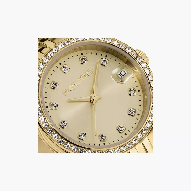 Police Ladies Champagne Dial Yellow Gold Plated Analog Stainless Steel Watch