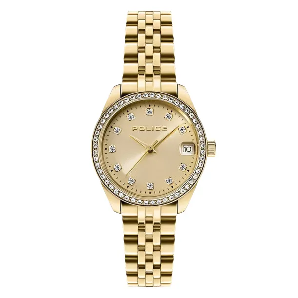 Police Ladies Champagne Dial Yellow Gold Plated Analog Stainless Steel Watch