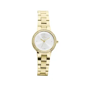 Rama Ladies Quartz Watch Full Yellow Gold Plated Stainless Steel Case & Bracelet With Silver Sun Ray Dial