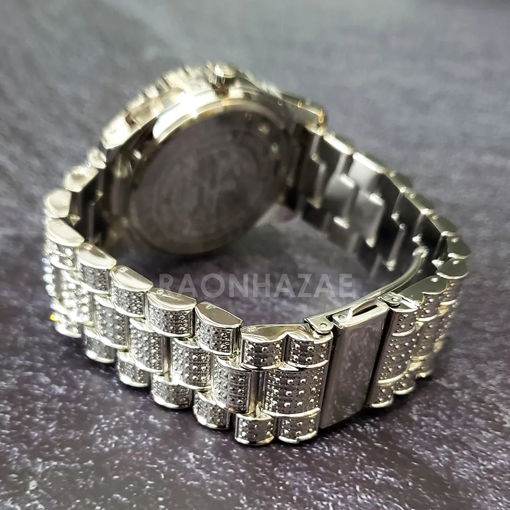 Raonhazae Hip Hop Iced Lab Diamond 14K White Gold Plated Watch with Stone
