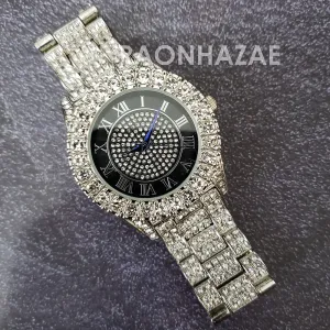 Raonhazae Hip Hop Iced Lab Diamond 14K White Gold Plated Watch with Stone