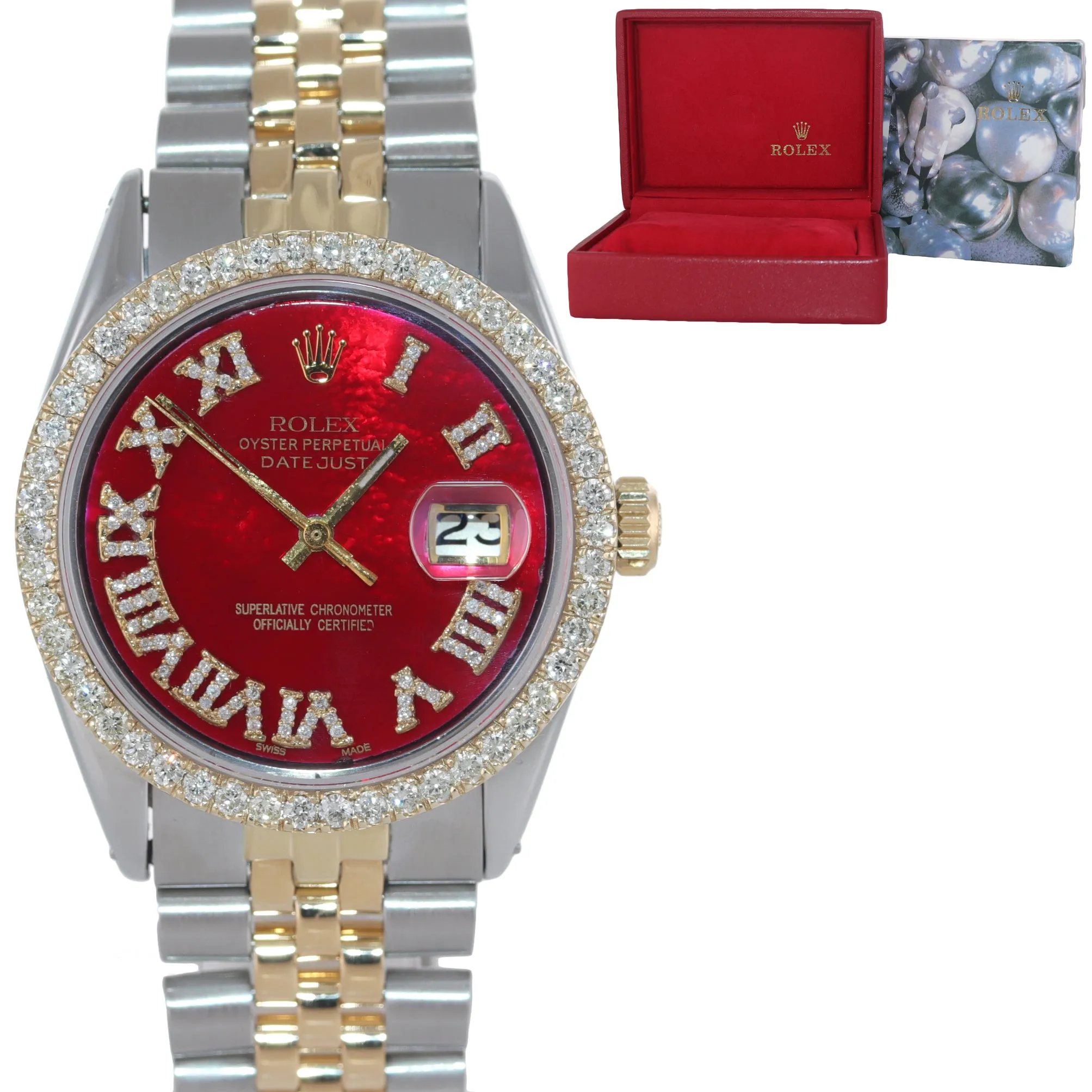 RED DIAMOND Bezel Rolex DateJust 36mm 1601 Diamond Bezel Watch Box