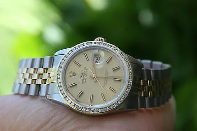 ROLEX 2TONE MENS 36mm DATEJUST 18K YELLOW GOLD STEEL DIAMOND BEZEL 16201 16233
