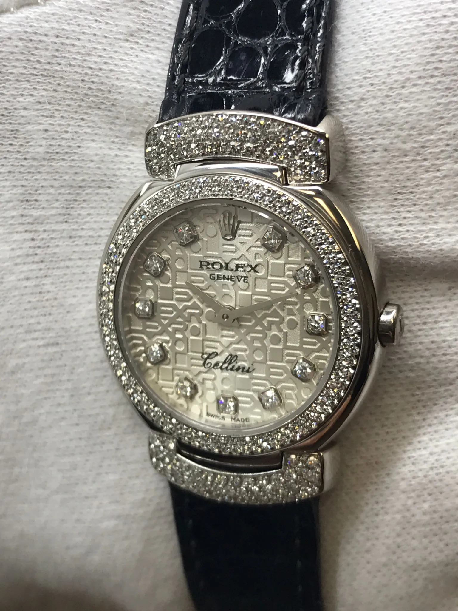 Rolex Cellini Cellissima 6673 Silver Diamond Dial Quartz Women's Watch