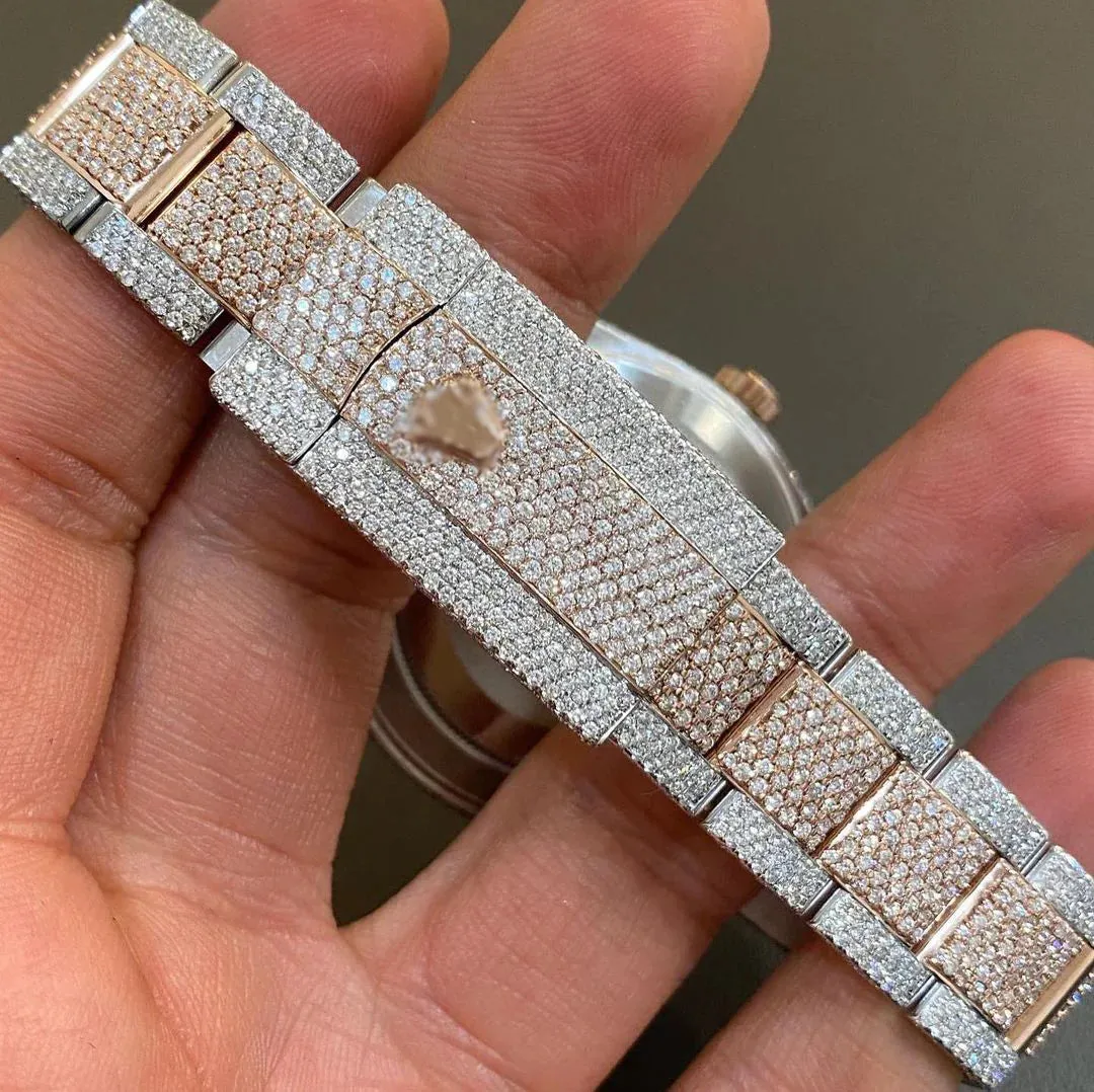 Rolex Date-Just Moissanite Diamond Watch | Iced Out Dual Tone Moissanite Watch  W 132