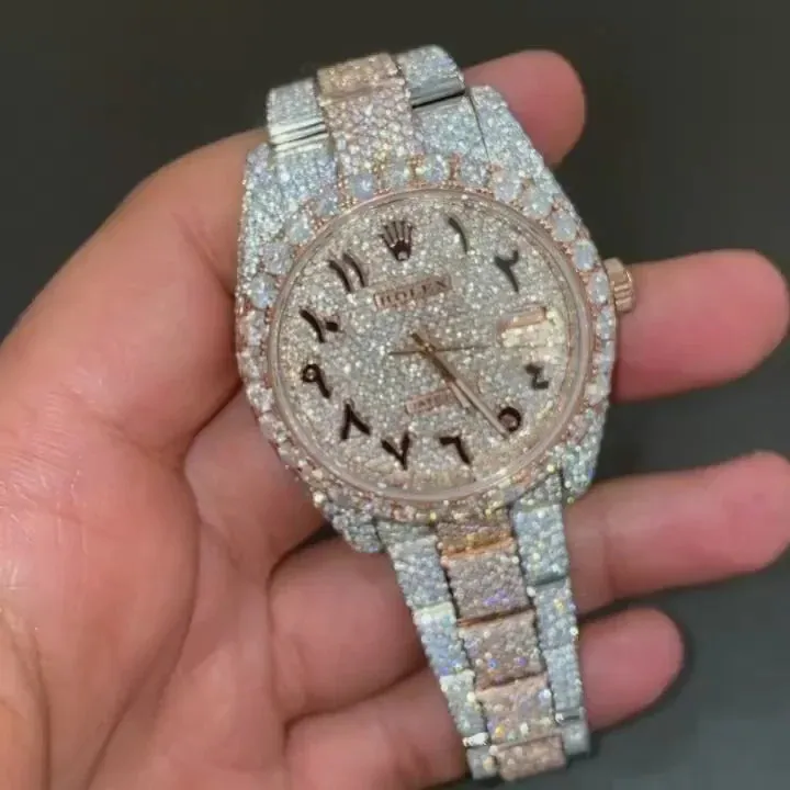Rolex Date-Just Moissanite Diamond Watch | Iced Out Dual Tone Moissanite Watch  W 132