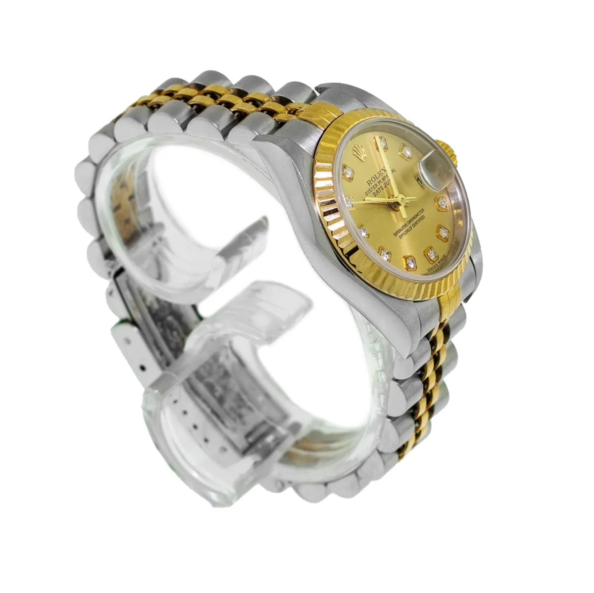 Rolex Datejust 26mm Yellow Gold & Steel Champagne Diamond Dial and Fluted Bezel 79173