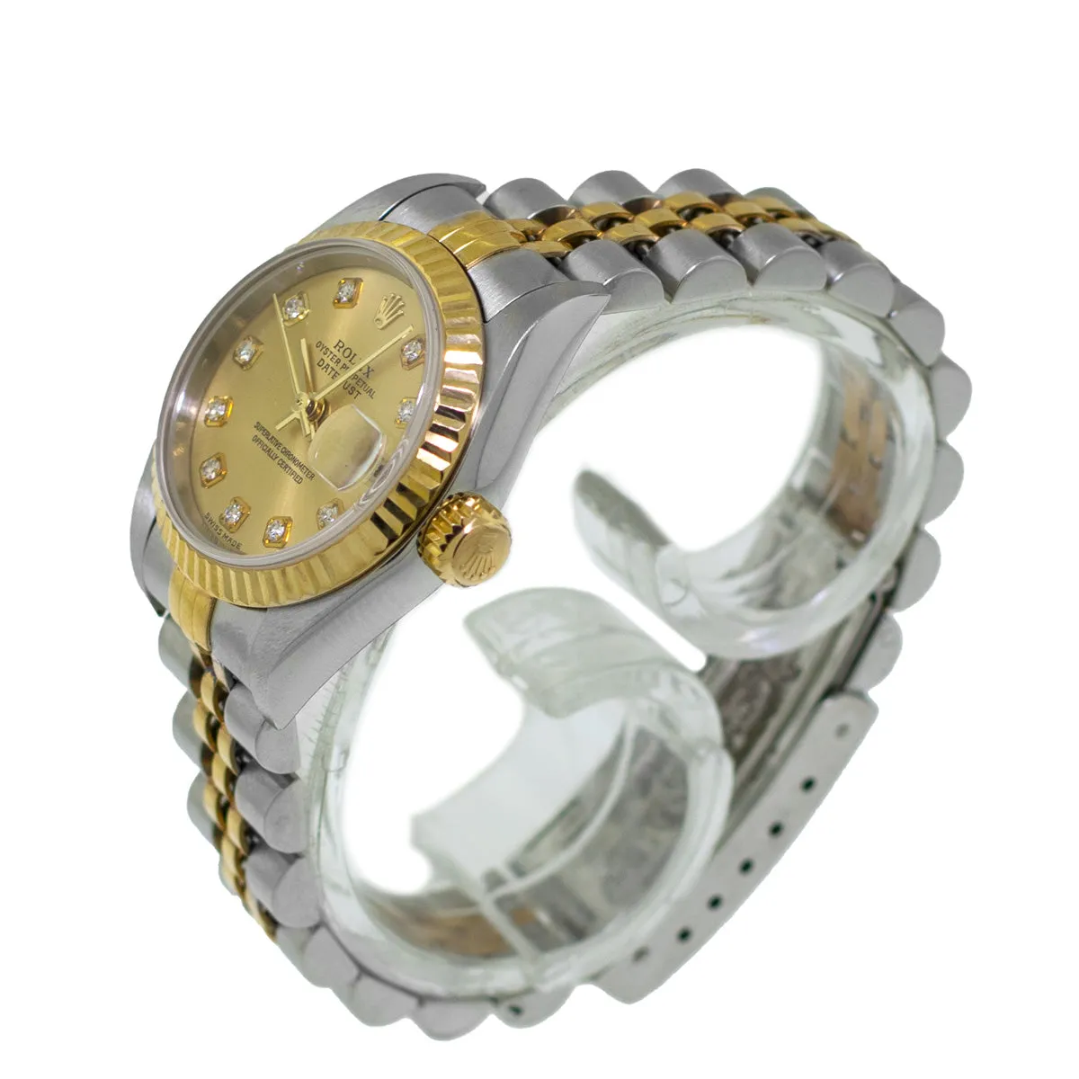 Rolex Datejust 26mm Yellow Gold & Steel Champagne Diamond Dial and Fluted Bezel 79173