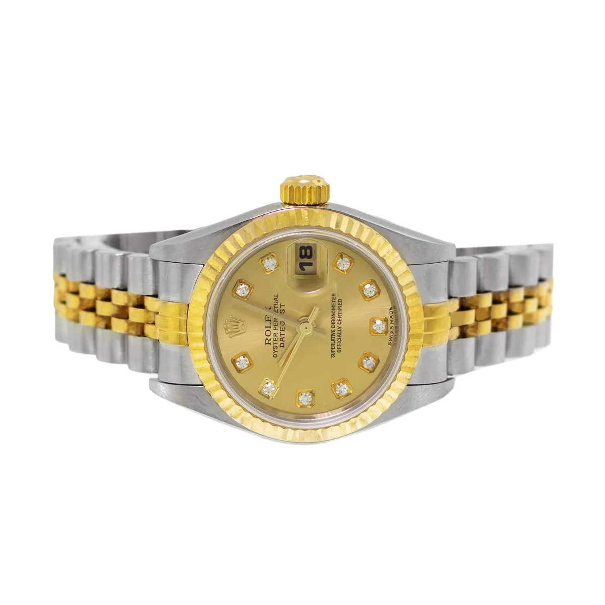 Rolex Datejust 26mm Yellow Gold & Steel Champagne Diamond Dial and Fluted Bezel 79173