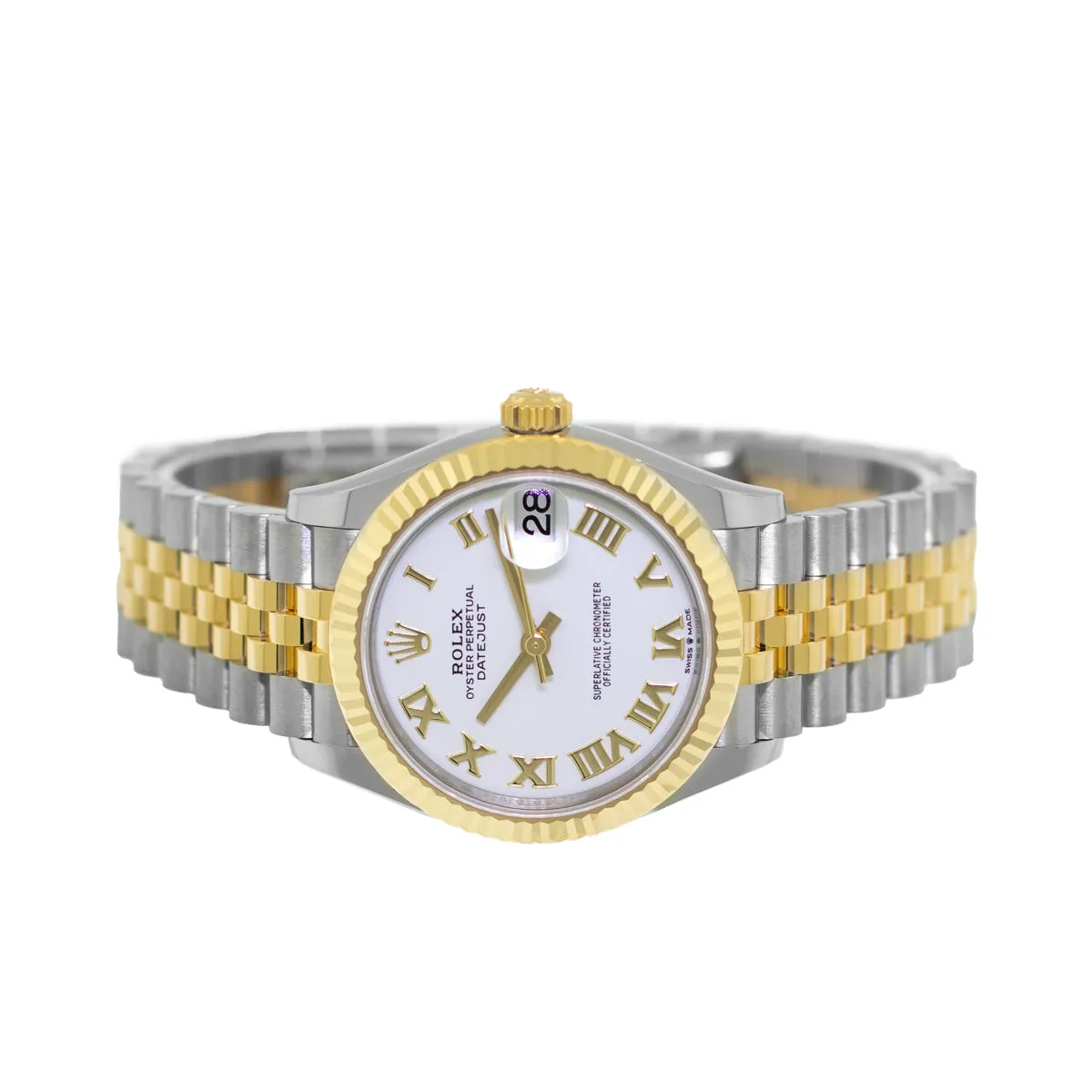 Rolex Datejust 31mm Yellow Gold & Steel White Roman Dial and Fluted Bezel 278273