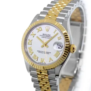 Rolex Datejust 31mm Yellow Gold & Steel White Roman Dial and Fluted Bezel 278273