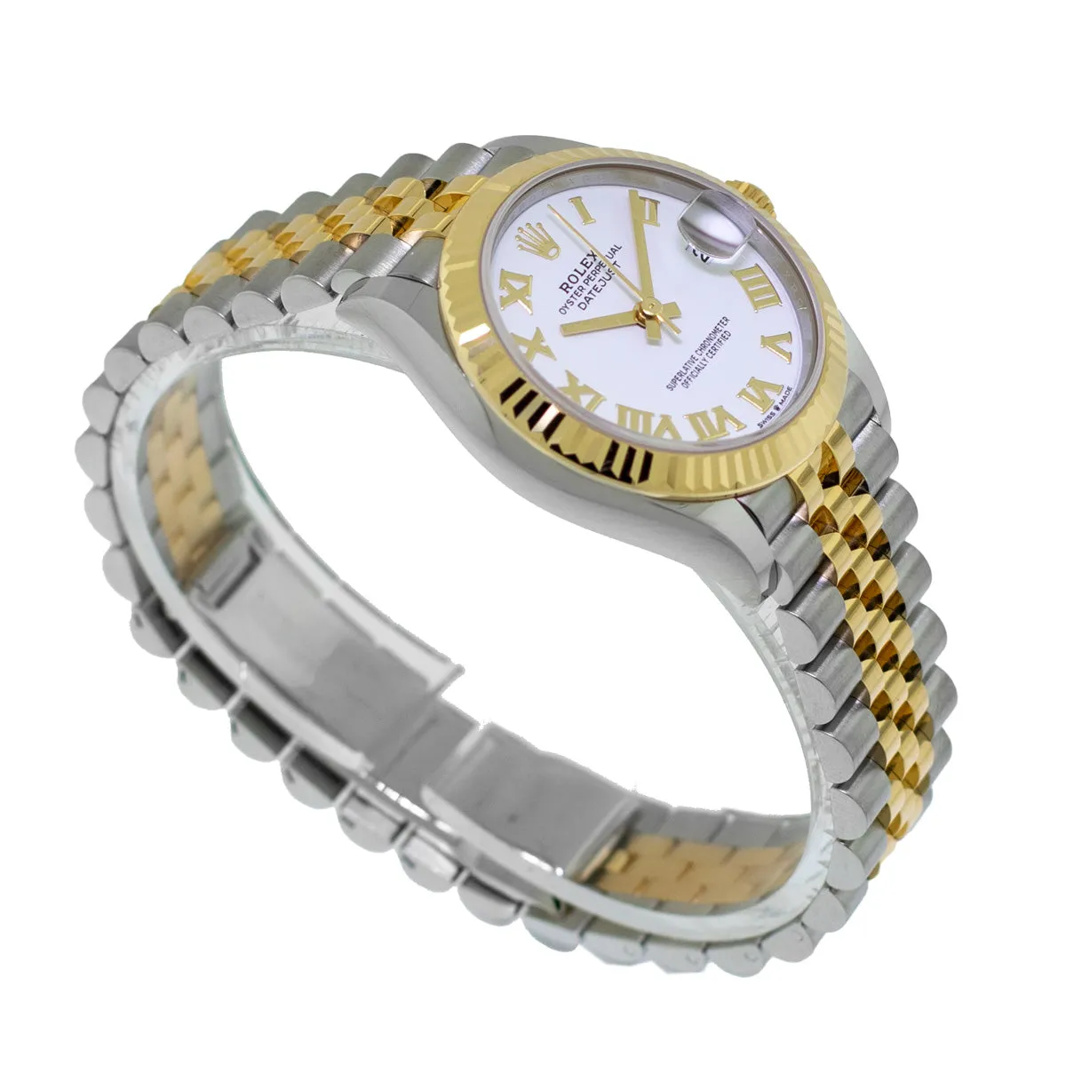 Rolex Datejust 31mm Yellow Gold & Steel White Roman Dial and Fluted Bezel 278273