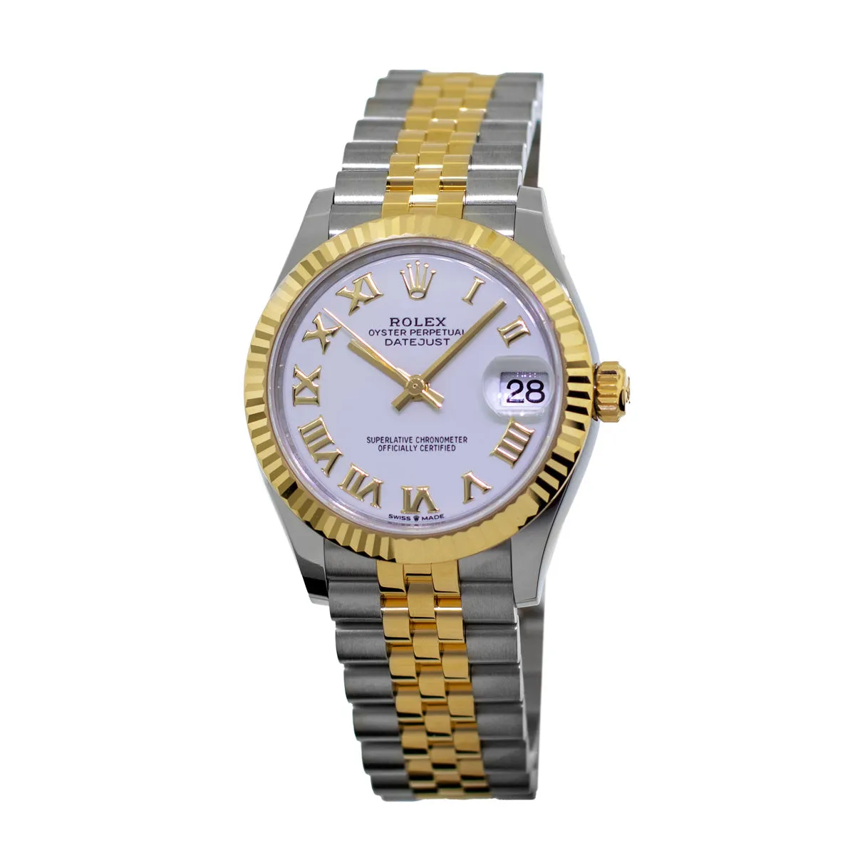 Rolex Datejust 31mm Yellow Gold & Steel White Roman Dial and Fluted Bezel 278273