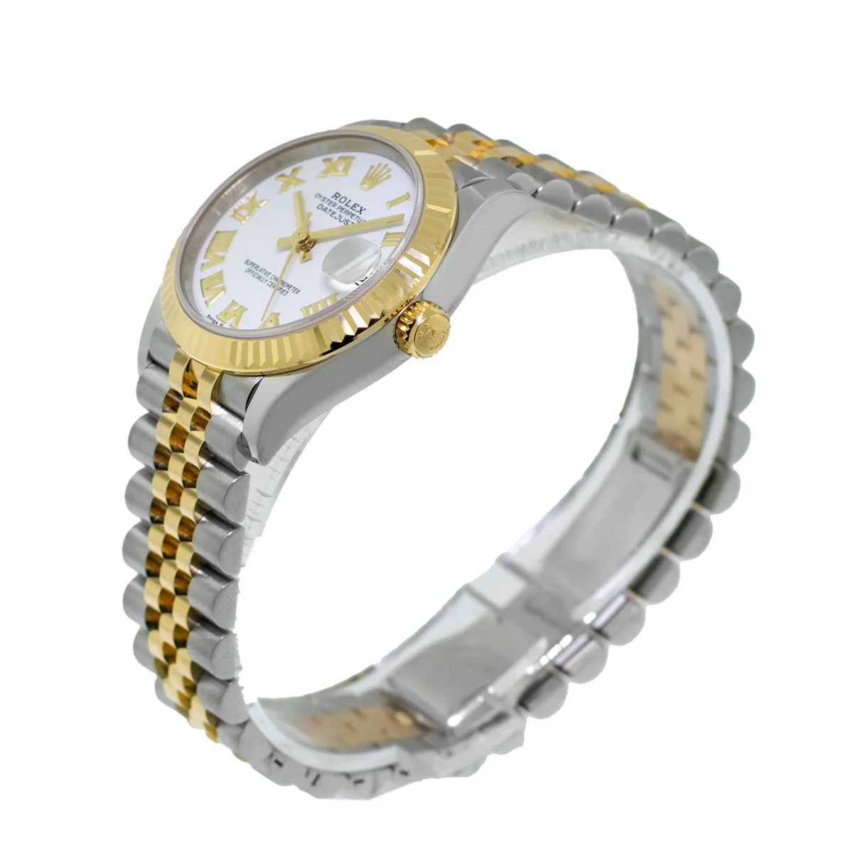 Rolex Datejust 31mm Yellow Gold & Steel White Roman Dial and Fluted Bezel 278273