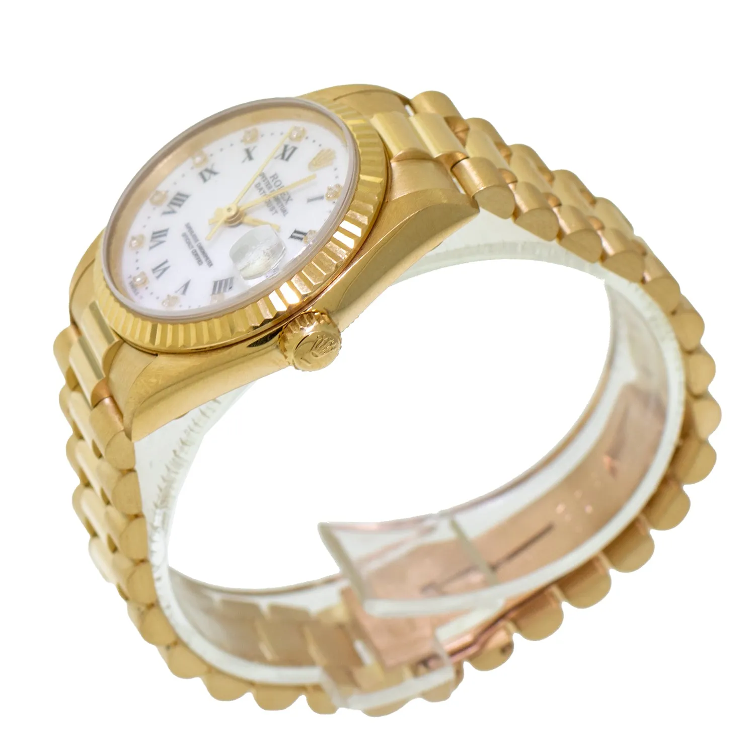 Rolex Datejust 31mm Yellow Gold White Roman/Diamond Dial & Fluted Bezel 68278