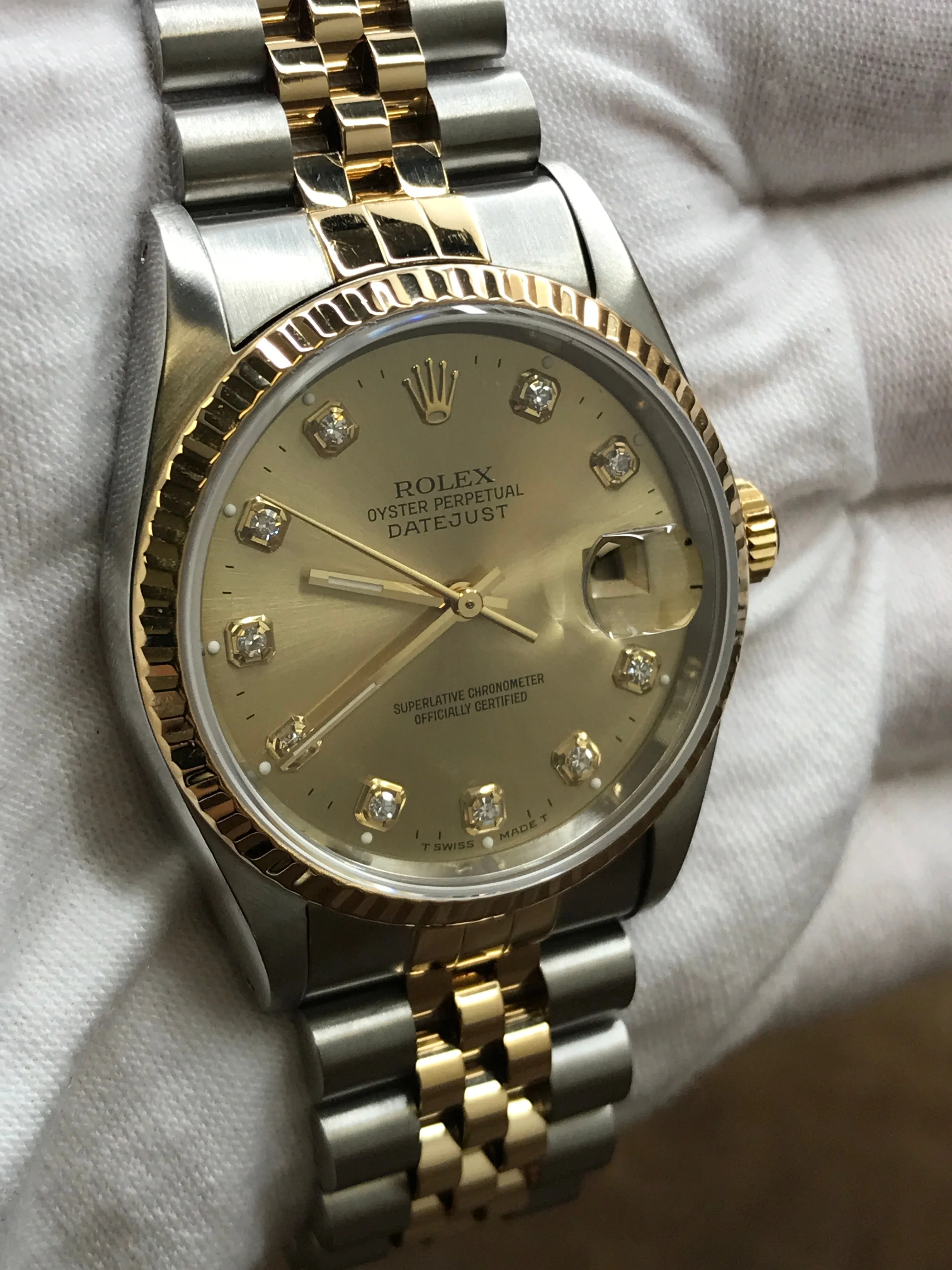 Rolex Datejust 36mm 16233 Champagne Diamond Dial Automatic Watch