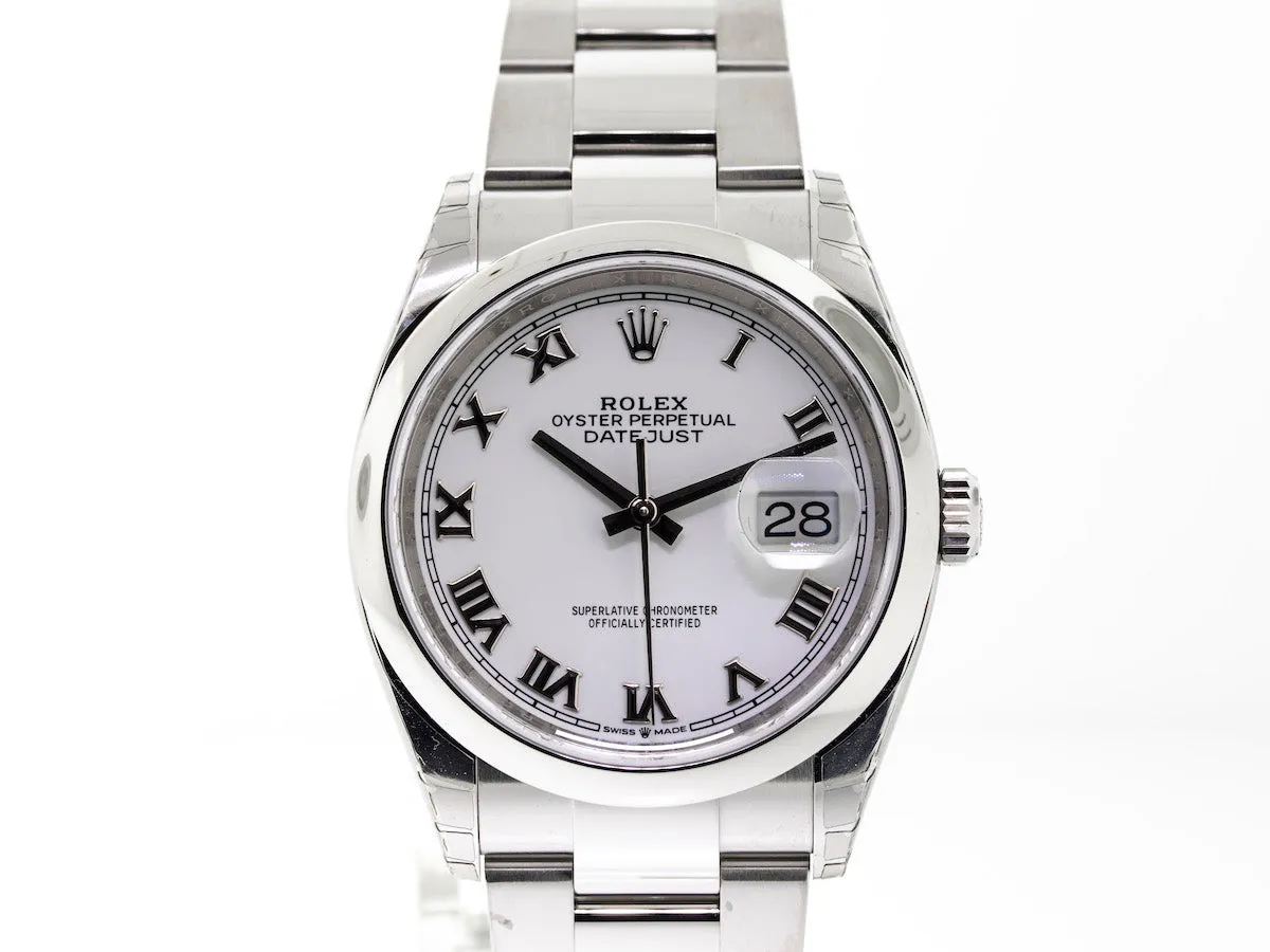 Rolex Datejust 36mm Stainless Steel White Roman Dial & Domed Bezel 126200