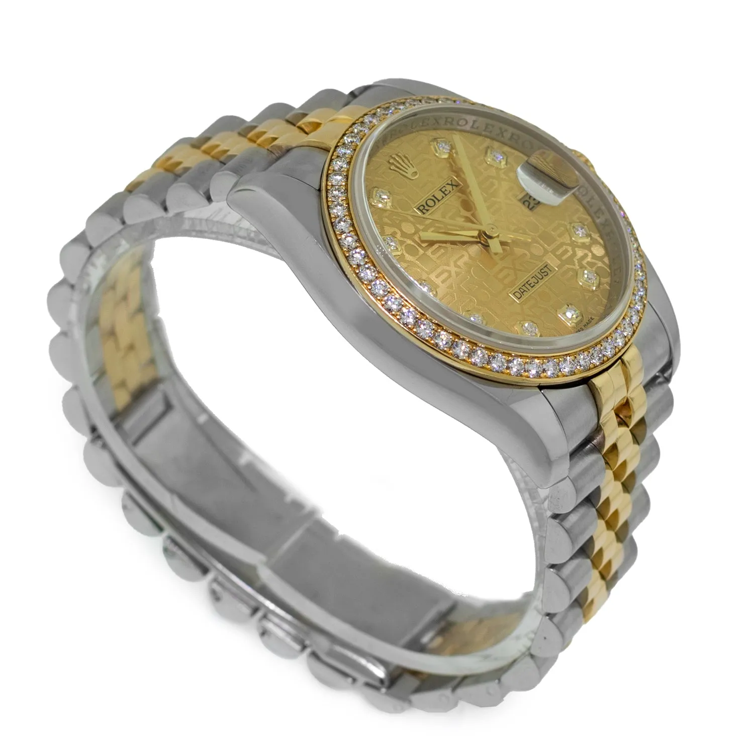 Rolex Datejust 36mm Yellow Gold & Steel Champagne Jubilee Diamond Dial Diamond Bezel 116243