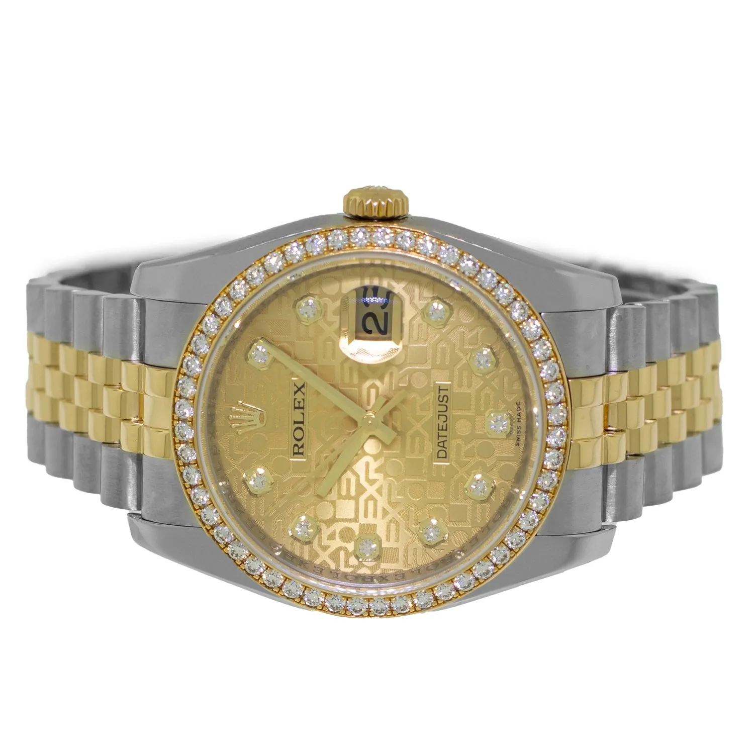 Rolex Datejust 36mm Yellow Gold & Steel Champagne Jubilee Diamond Dial Diamond Bezel 116243